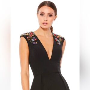Mac Duggal Black Maxi Dress with Colorful Embellishments